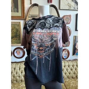 Affliction Lace & Bleached Graphic Tee Size Medium